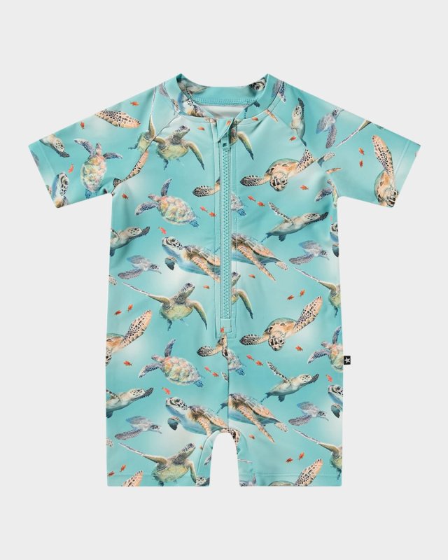 Boy's Neka Short-Sleeve One-Piece Swimsuit, Size 3M